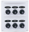 WATERPROOF ELECTRIC 6 SWITCH PANEL. White. Fuses   3 x 15 A 12V IP65  125,5x109,4mm (GS630641