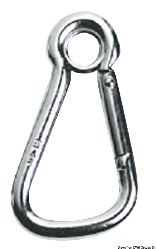 Carabiner hook AISI 316 w. eye large opening 10 mm