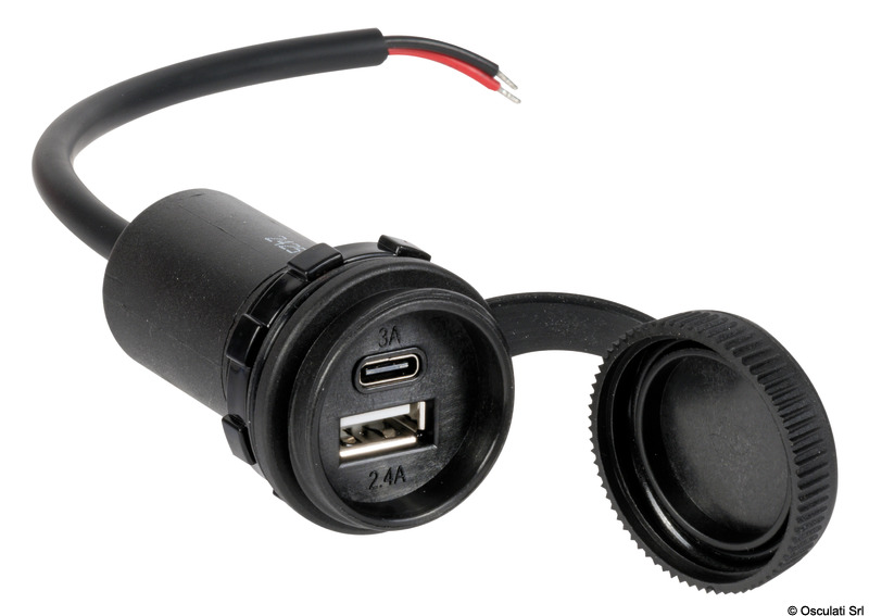 Waterproof USB-A + USB+C socket with cap