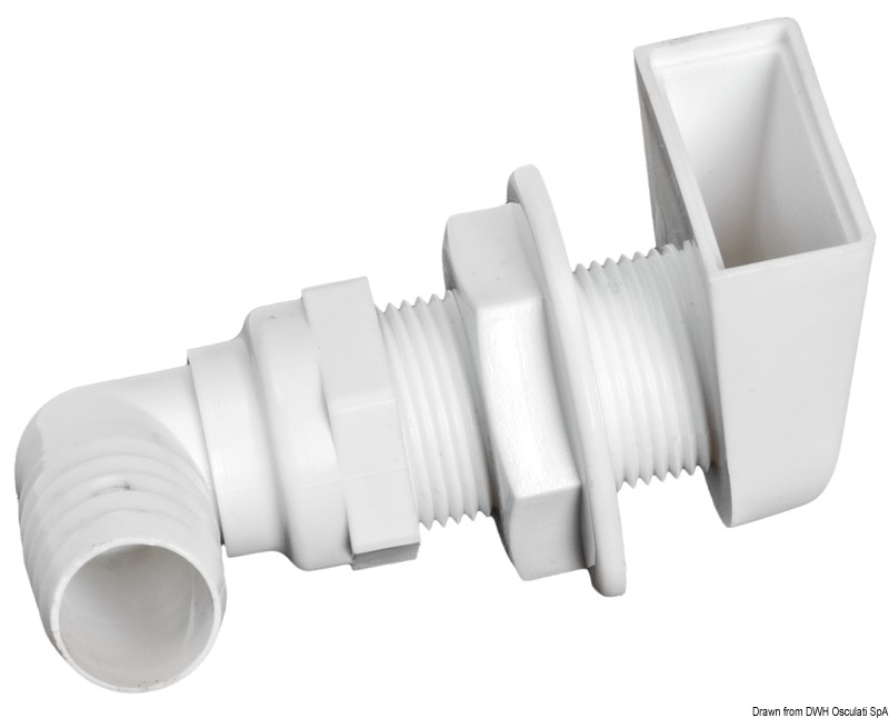 White plastic scupper 90° 1" x 25 mm