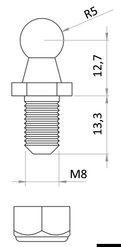 Steel ball for gas spring snap mounting