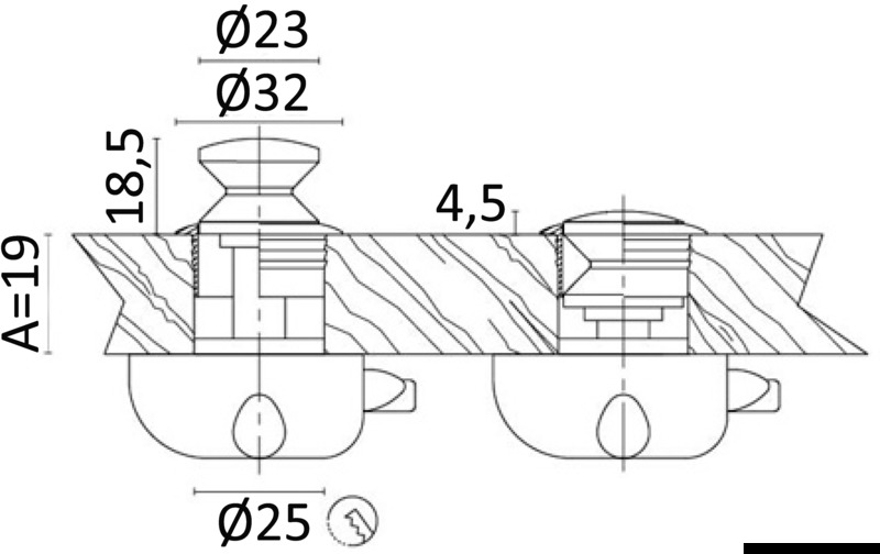 Chromed brass knob 23 mm