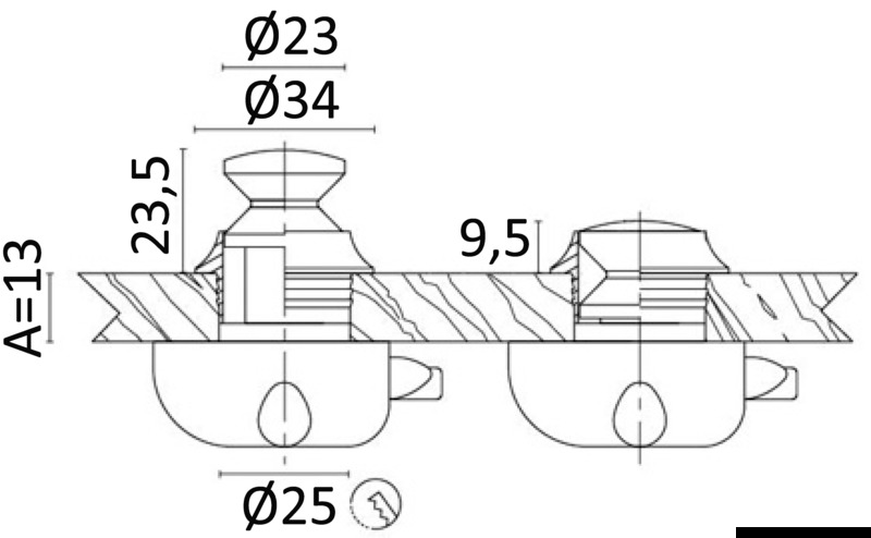 Chromed brass knob 13 mm