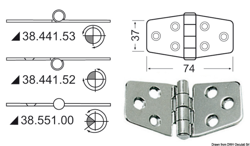 Hinge standard pin 74x37 mm