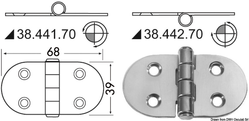 Hinge reversed pin 68x39 mm