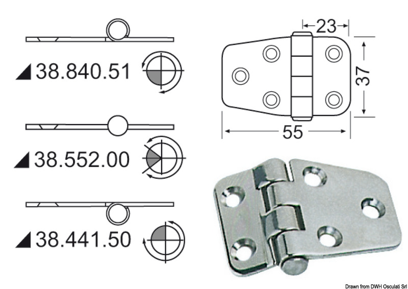 Hinge w/central pin 55x37 mm