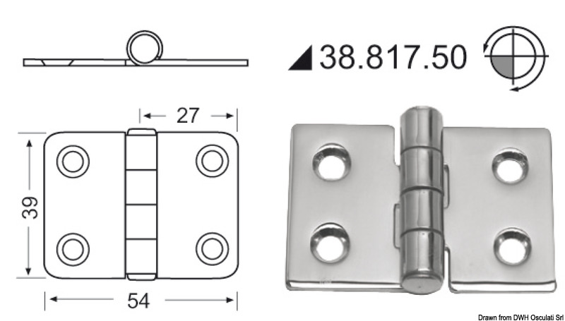 Hinge standard pin 54x39 mm