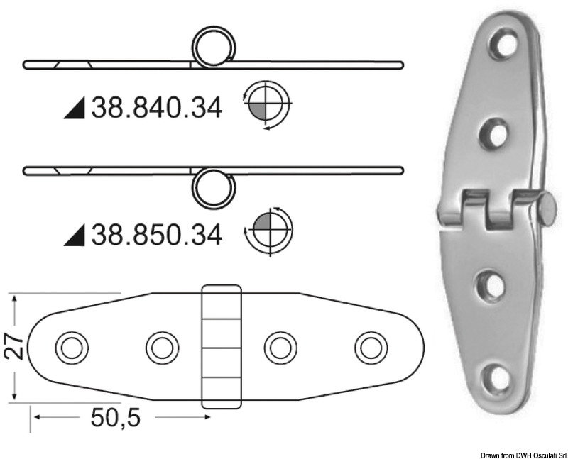 Hinge reversed pin 101x27 mm