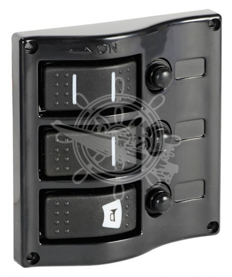 Switch panel 3 switches and 3 automatic fuses 124x115mm IP65 Fuses 1x5A + 1x10A + 1x15A