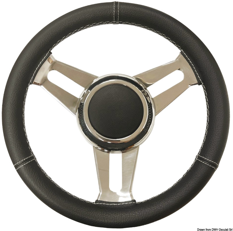 Black leather steering wheel w/SS spikes Ø 350mm