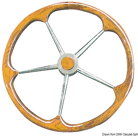 SS steering wheel w/teak external rim 500 mm