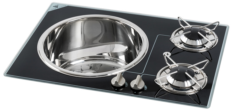 Crystal glass worktop + SS sink 2 x 1750 W