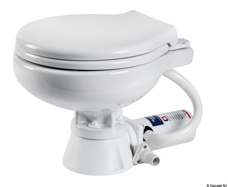 Electric toilet w/white plastic seat