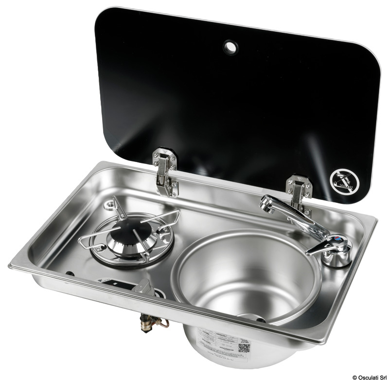 Built-in single hob - right sink w/ glass cover and mixer