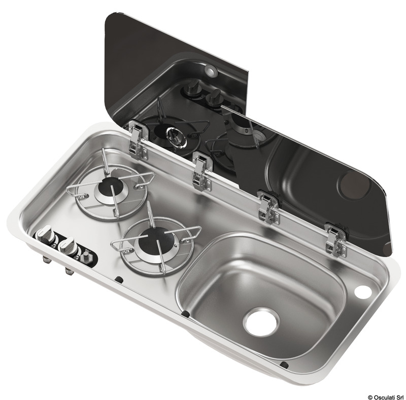 Built-in double hob - right sink w/ glass cover and mixer