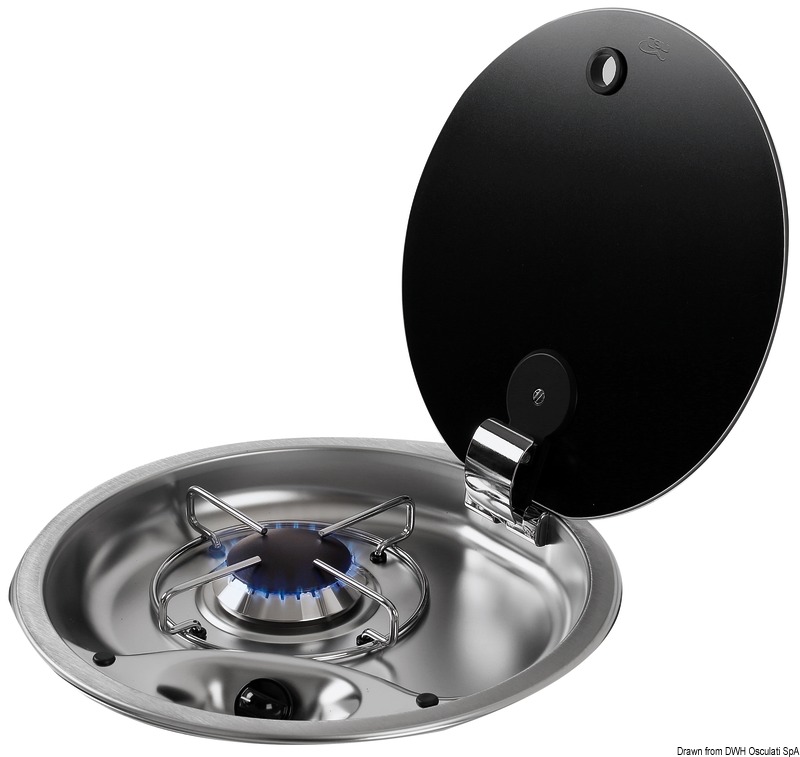1-burner SS hob w/tinted glass cover 340 mm