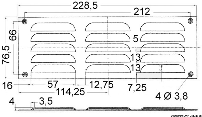 Louvred vent polished SS 76x229 mm