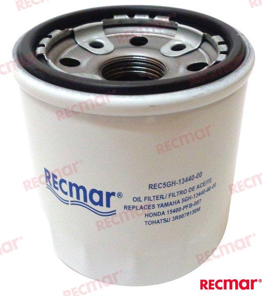 Oil filter - Honda, Tohatsu, Yamaha, Selva OEM: Mercruiser: 35-822626Q03, 8M0162831; Selva: 5GH-13440-00; Yamaha: 5GH-13440-00, 5GH-13440-10