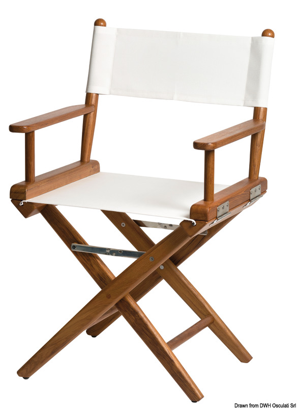 Teak folding chair white fabric