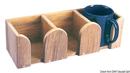 Teak 3-slot cup holder 295x100x90 mm