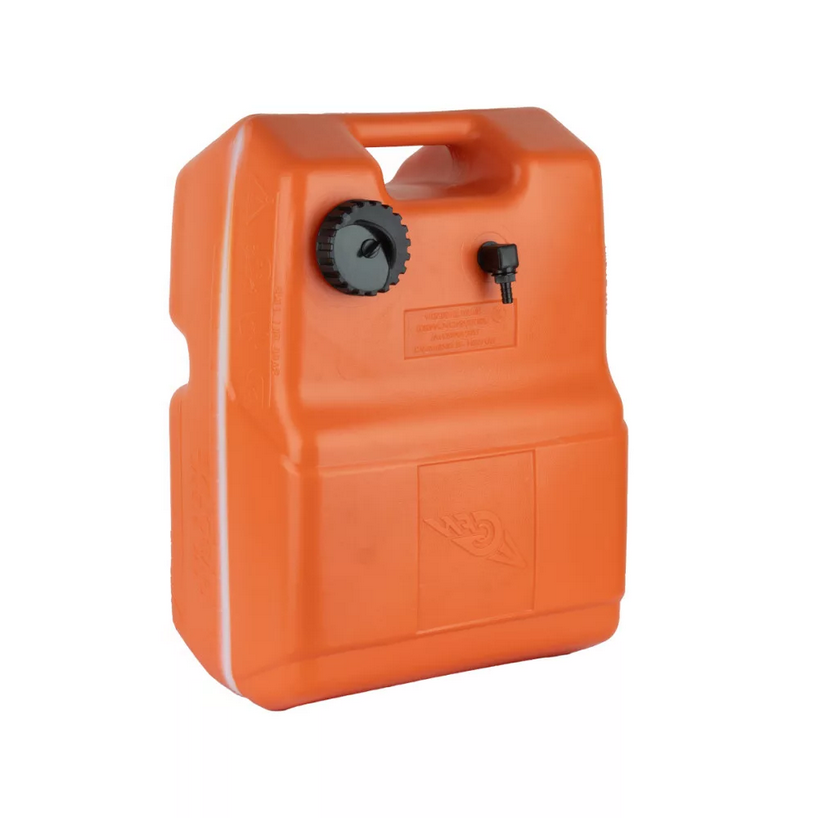 Portable fuel tank 23L with integrated level sensor, orange color, Outlet D.8mm - use only horizontally