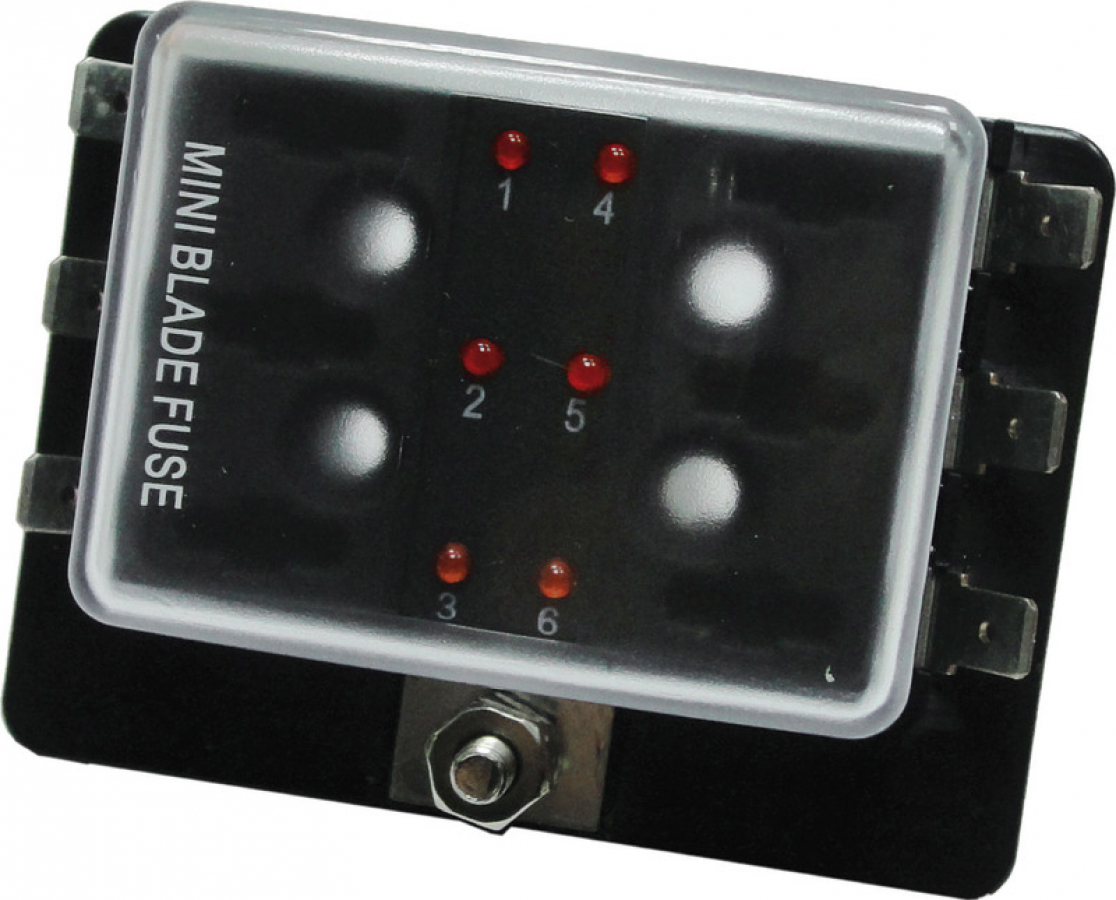 Fuse box with 6 fuses and LED indicators - 12/24V - Max 25A, Total 100A