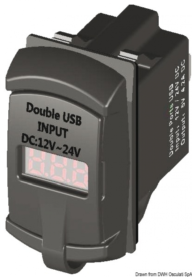 Dubulta USB rozete ar Voltmetru 5-30V Izeja USB-A 2.1A + 2.1A