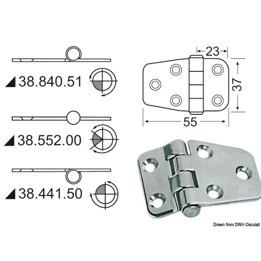 Hinge AISI316 55x37mm 2mm