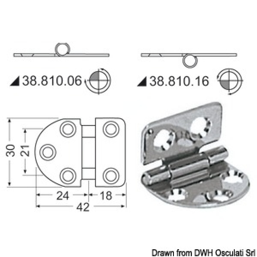 Hinge AISI316 42 x 30mm x2mm