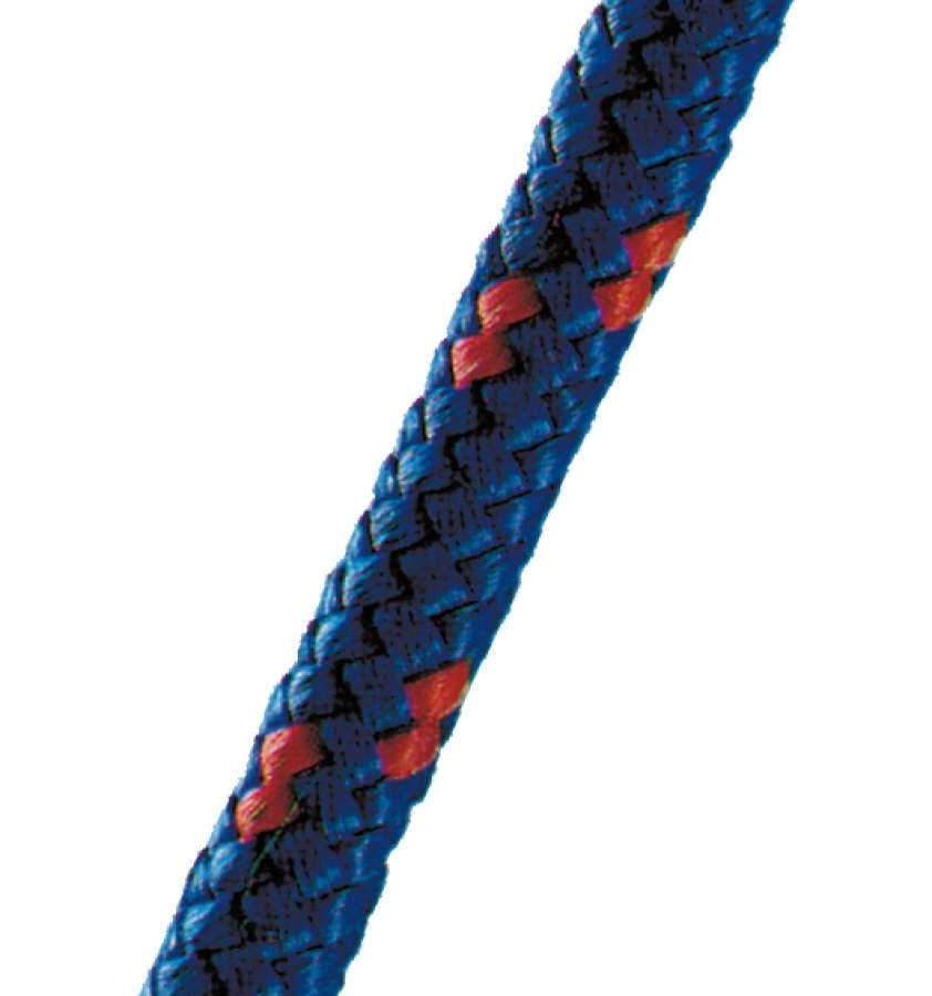Rope Ø6mm Polypropylene - Braided Blue with Red. Breaking load 500kg.