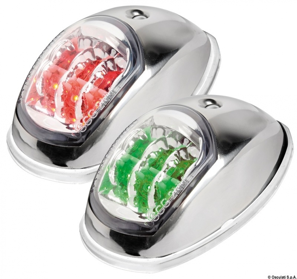Evoled navigation lights polished SS body L + R COLREG72-certified for vessels up to 12-m long.