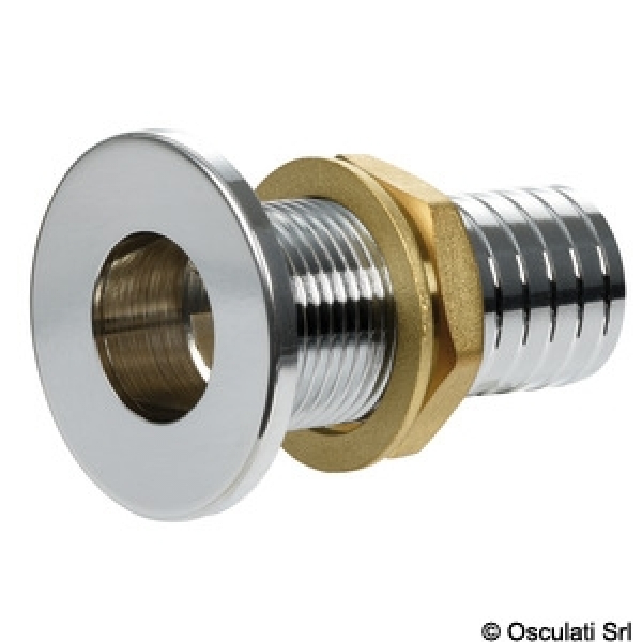 Thru hull flush mount chromed brass  , hose Ø 24mm