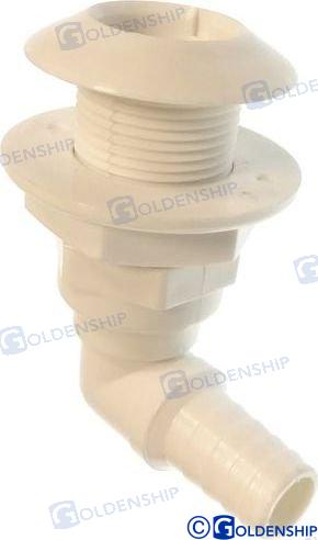Thru hull conn 90º Ø19mm - white ABS