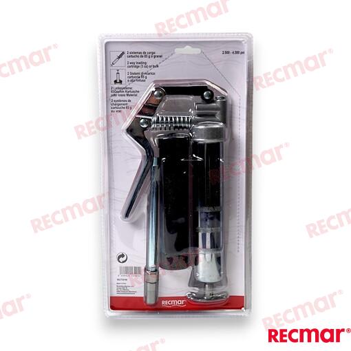 Lubricating gun with cartridge - for boat engine moving connector lubrication