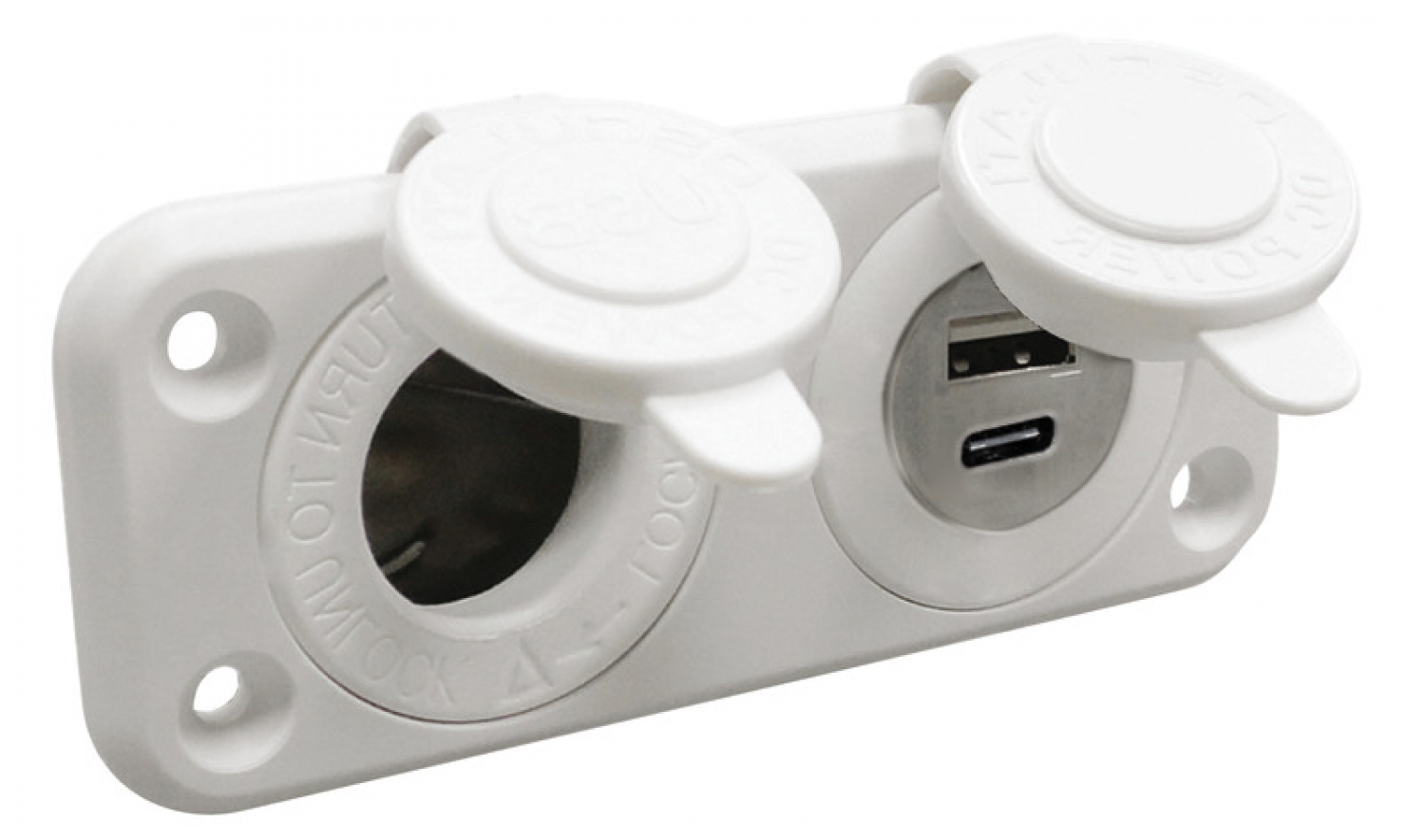 Socket 12V + USB-A + USB C- white. Input 12/24V Output 4.8A