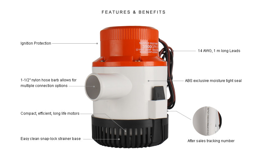 non automatic bilge pump SEAFLO 3000 gph 12v