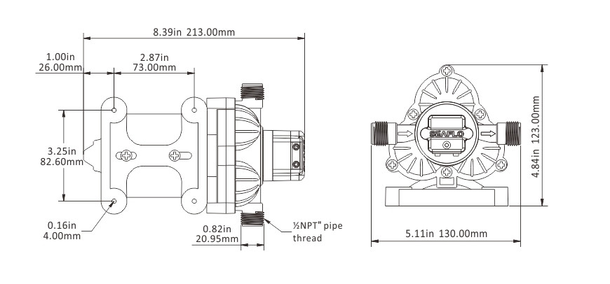 diaphragm water pump SEAFLO 24v 11,6lpm 3,1bar serie 33