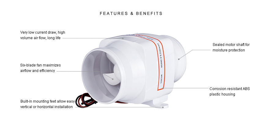 in-line blower 24v 4"/105mm 465m3/h
