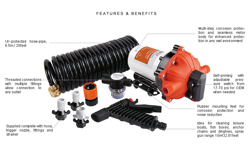 washdown water pump kit SEAFLO 12v 5.0/18.9lpm Series 51