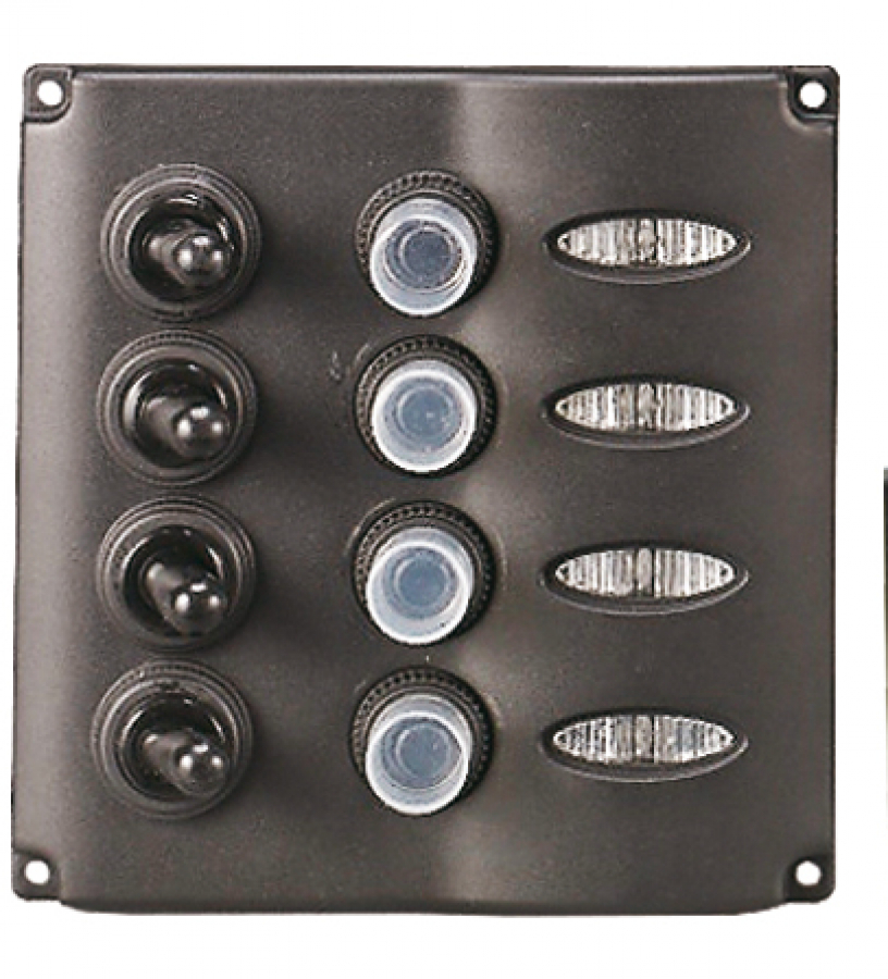 ELECTRIC SWITCH PANEL WITH LED  Automatic fuses 3 x 15A + 1 x 5A 12V 110x105mm