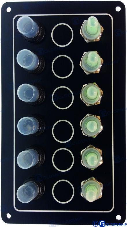 SWITCH PANEL 6S with fuses 12 V (1x5A + 3x10A + 2x15A) 170 x 100 mm