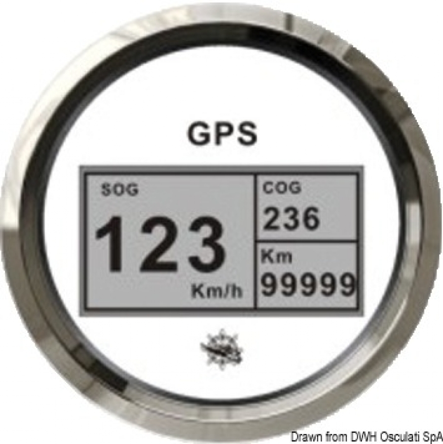 Speedometer compass mile counter GPS white/glossy 12/24V 85mm