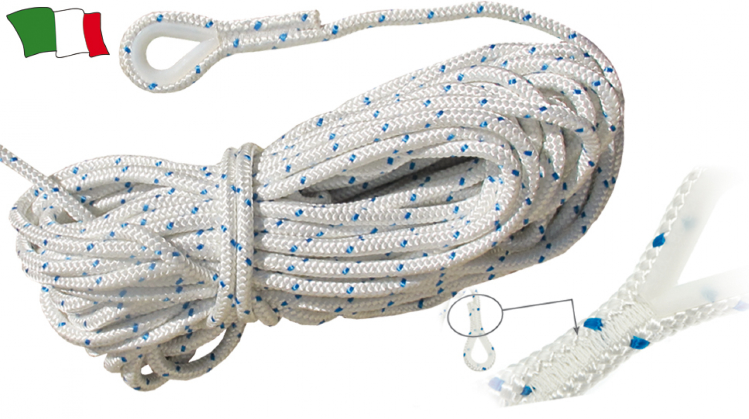 Rope with thimble - length 30m x Ø 8mm for anchoring