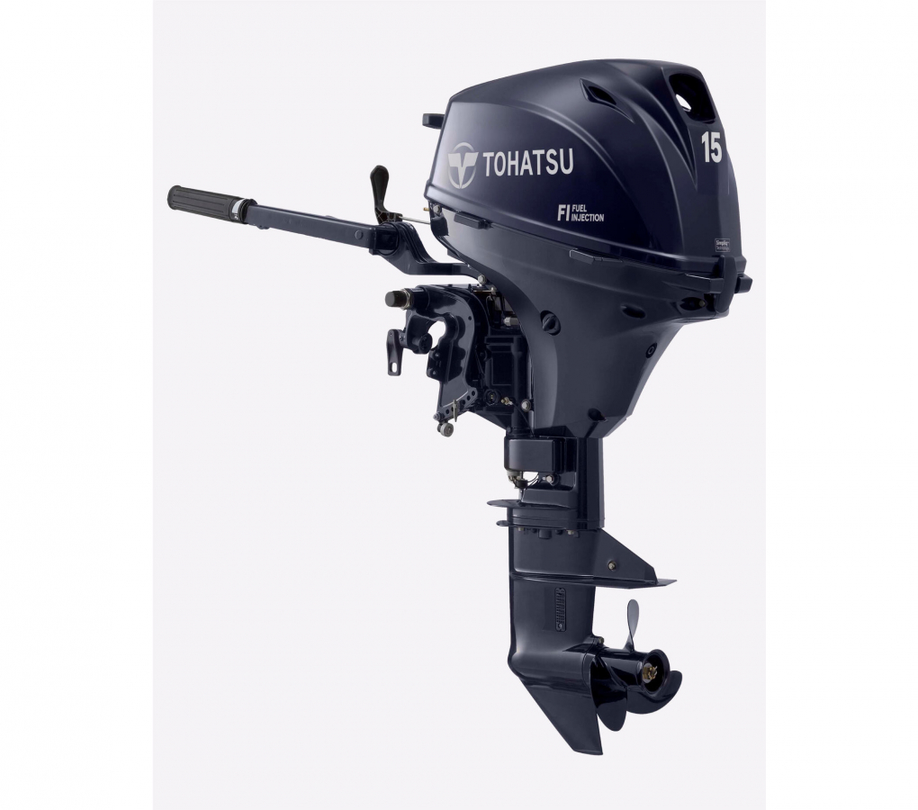 Двигатель Tohatsu MFS15 ES — Короткая нога, багажник, электронный впрыск топлива, счетчик моточасов с тахометром в комплекте!