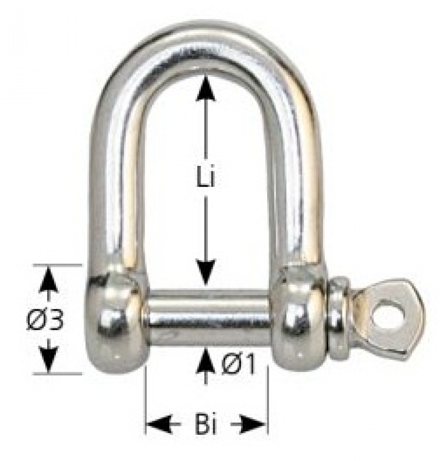 U shackle 1 piece AISI316 A4 Ø2 8mm Li- 30mm Bi- 16mm Ø3 - 16mm Maximum load ≤2500kg (BRL)