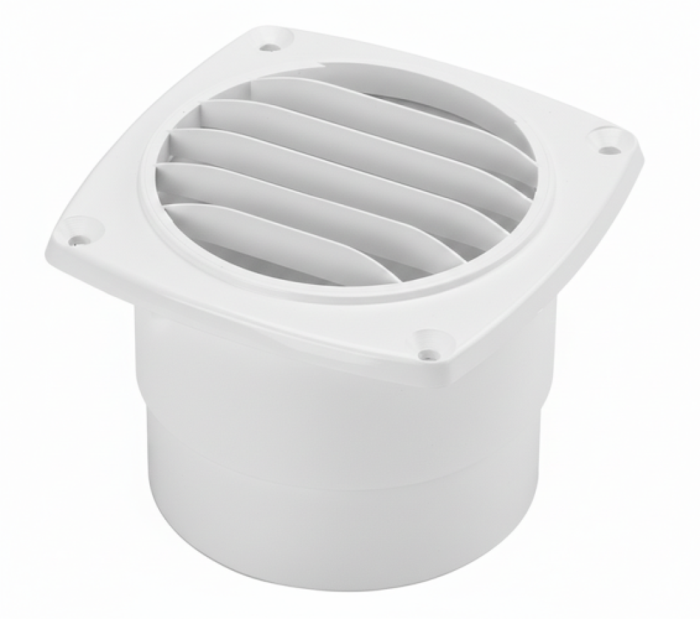 ABS hose vent with collar white 126x126 mm for Ø102mm hose