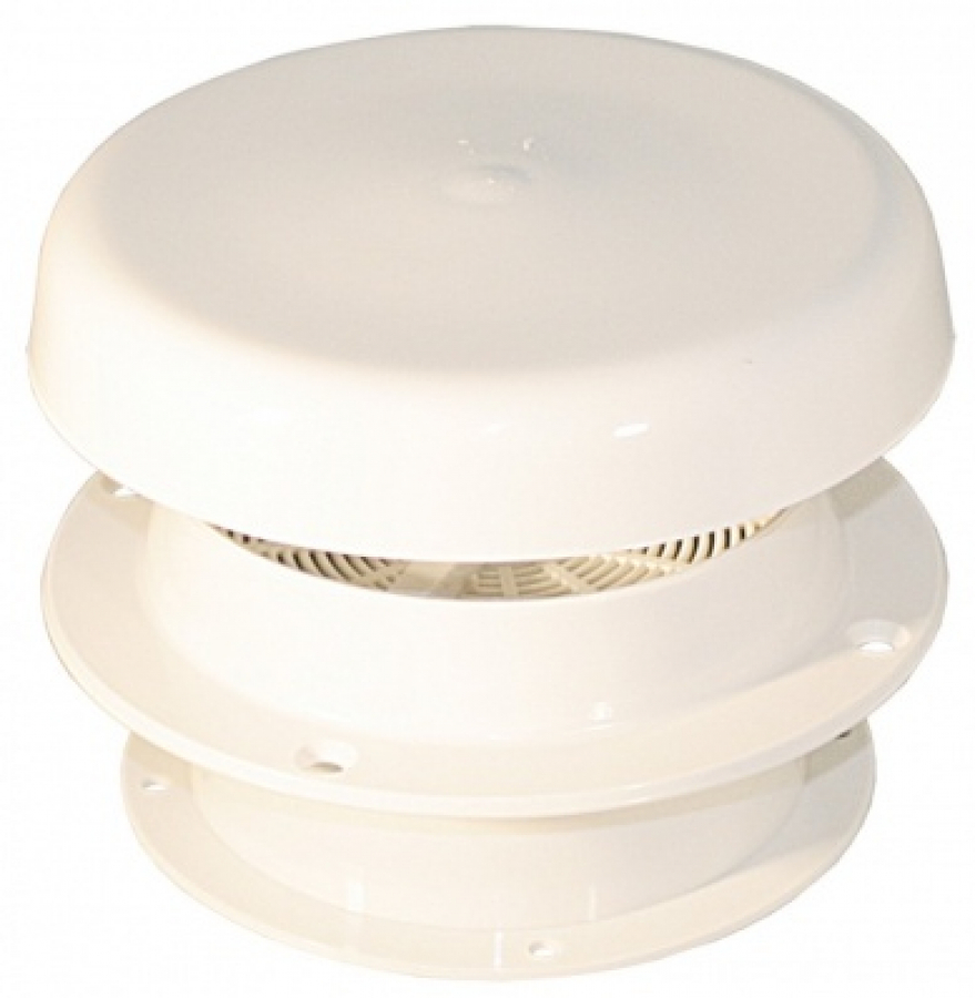 Dome vents with white plastic cap. Can be closed from inside. Outer Ø146mm Height 30mm Inner Ø101mm